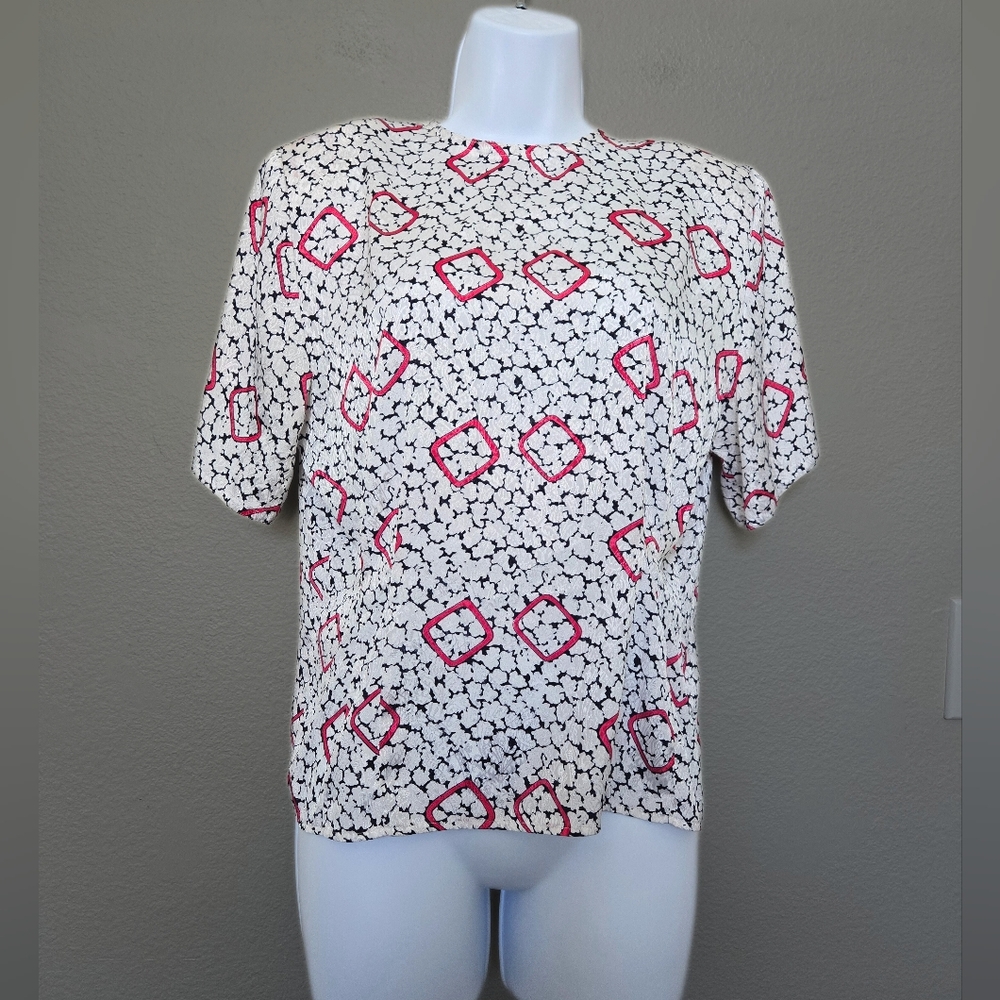 Vintage 90s Petite Sophisticate Abstract Short Sleeve Blouse Size 8 Petite